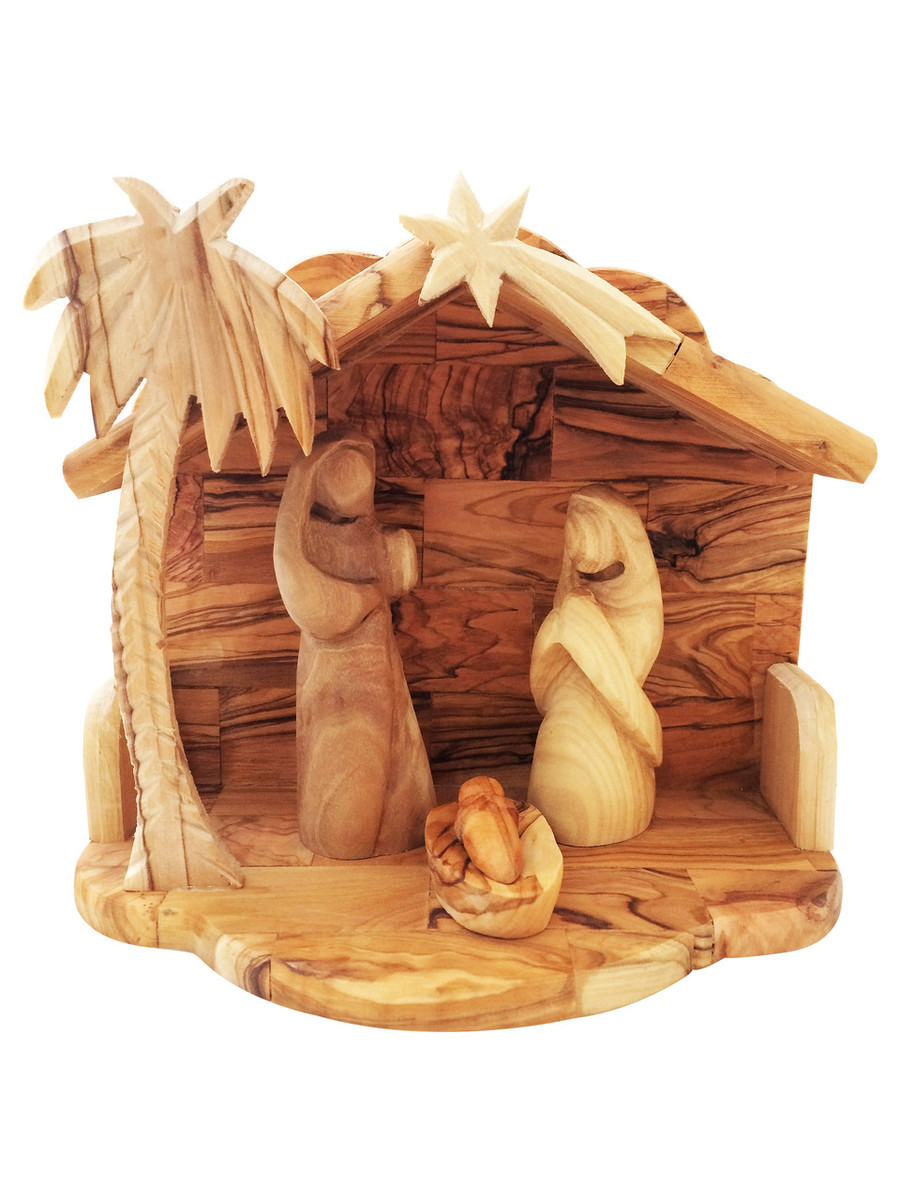 Bethlehem Olive Wood Nativity Set With Palm Tree To give your nativity stable an. modern olive wood nativity set with stable
