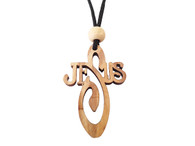 Olive Wood Jesus Name Cross W/Cord 1.6 inches in Height
