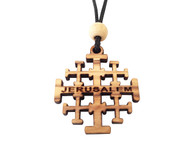 Olive Wood Jerusalem Cross W/Cord 1.6 inches in Height