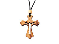 Olive Wood Risen Cross W/Cord 1.6 inches in Height