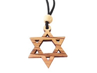 Olive Wood Star of David W/Cord 1.6 inches in Height