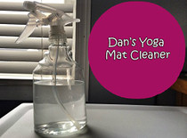 Dan's Yoga Mat Cleaner Spray. Ingredients include distilled filtered water, alcohol, natural tea tree oil, natural peppermint oil, natural lavender oil, and comes in a large 16 oz. bottle. 1