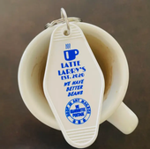 Latte Larry's Curb Your Enthusiasm Keychain Motel Retro Key Tag