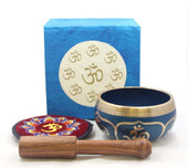 Tibetan Blue Yoga Meditation OM Singing Bowl /Rosewood Mallet / Velvet Cushion / Box Gift Set

