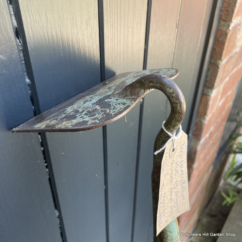 Deep blade draw hoe on an original shaped beech shaft, made by 'Jenks