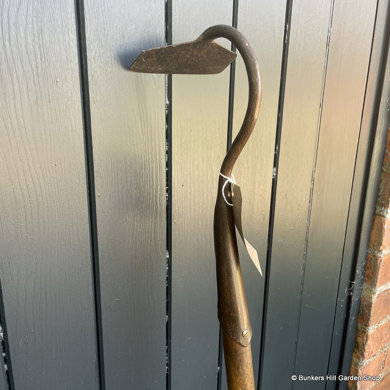 Swanneck draw hoe on beech shaft, made by 'Ward & Payne' (circa 1930s