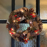 Festive pinecone wreath with LED lights