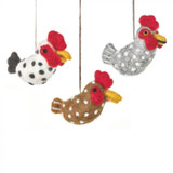 Handmade Felt Farmhouse Chickens (Set of 3) Hanging Decorations