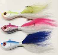 3 OZ Bucktail Jigs with a Glow in the Dark Head !!!!!!!   Sold Out!!!!!