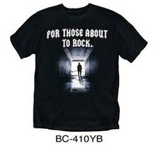 For Those About To Rock Youth Size Hockey T-Shirt (Black) (Youth Medium)