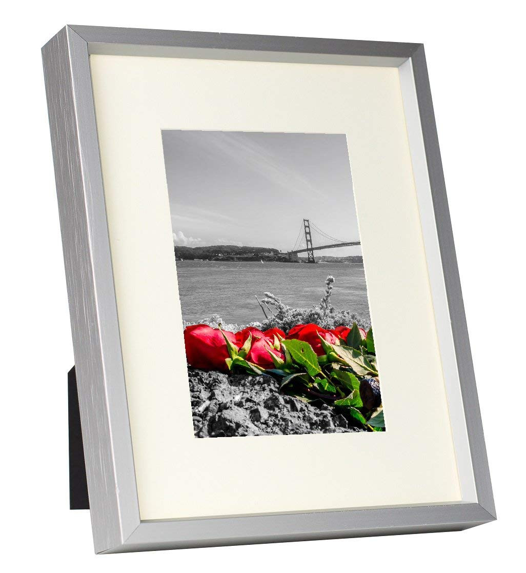 Dark Brown 8x10 Classic Satin Aluminum Landscape Or Portrait Table-Top Photo Frame with Ivory Color Mat for 5x7 Photo /& Real Glass Golden State Art