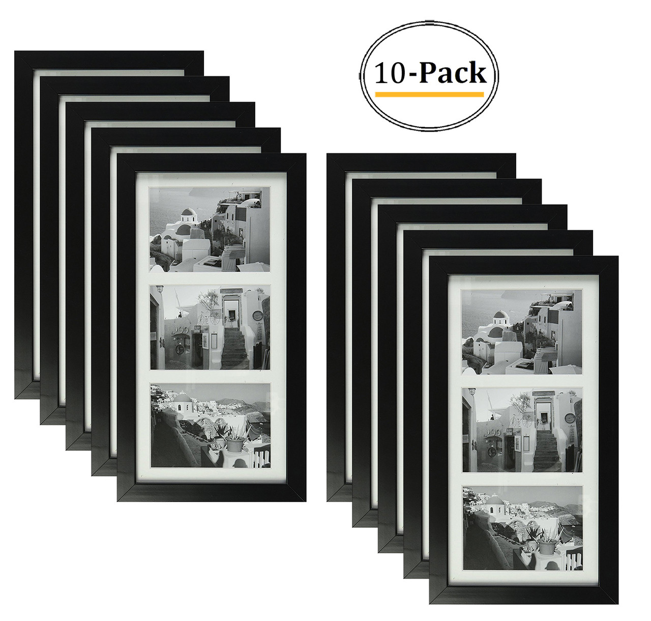 4"x6" pictures 7x14 Black Photo Wood Collage Frame with Mat displays 3 