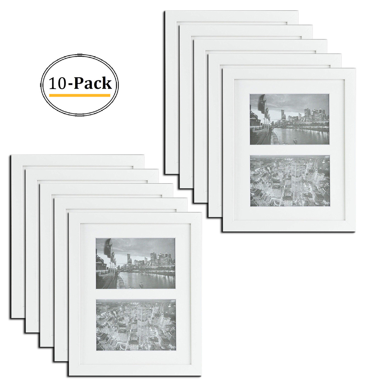 Set of 2 White Photo Wood Frame 11x14 with Real GLASS Mat for 8x10 picture