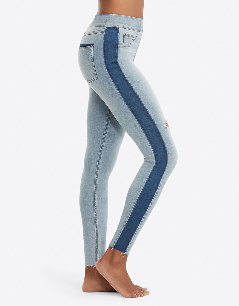 Distressed Skinny Jeans w/ Blue Stripe by Spanx at One Hip Mom Klein TX