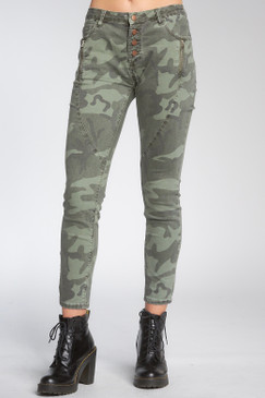 Elan Camo Jeans with Button Down Fly and Zipper Pocket Detail 