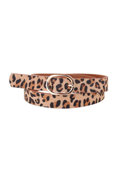 Leopard Print Calf Hair Genuine Leather Belt