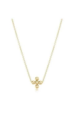E Newton 16" Classic Beaded Signature Cross Gold 3mm Bead Necklace 