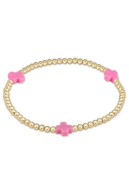 ENewton Signature Cross Gold Pattern 3mm Bead Bracelet Bright Pink BSCGP3BP