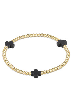 ENewton Signature Cross Gold Pattern 3mm Bead Bracelet Charcoal BSCGP3CHAR
