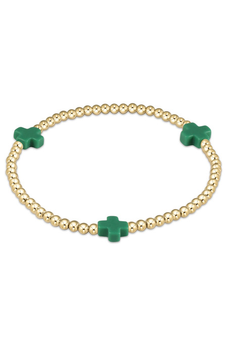 ENewton Signature Cross Gold Pattern 3mm Bead Bracelet Emerald BSCGP3E