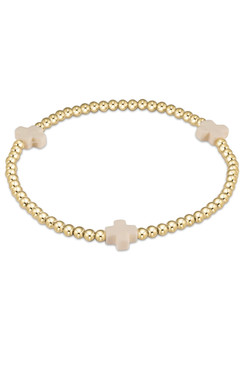 ENewton Signature Cross Gold Pattern 3mm Bead Bracelet Off-White BSCGP3OW