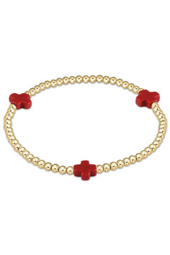 ENewton Signature Cross Gold Pattern 3mm Bead Bracelet Red BSCGP3R