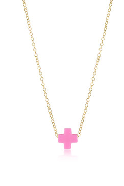 E Newton 16" Necklace Gold Bright Pink Signature Cross N16GSCBP
