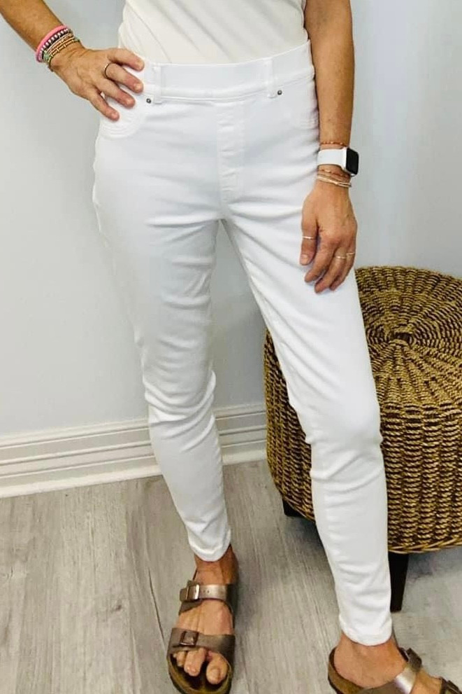 Spanx Ankle Skinny Jeans White at One Hip Mom Klein TX