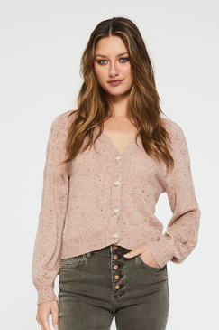 Another Love Amara Speckled Pink Cardigan Sweater 