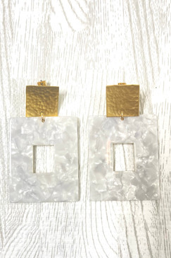 Virtue Square Hammered Post Acrylic Earrings White Marble