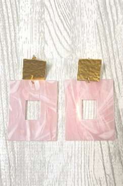 Virtue Square Hammered Post Acrylic Earrings Pale Pink