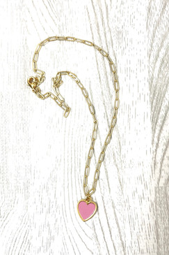 Virtue Pink Heart on Paperclip Necklace