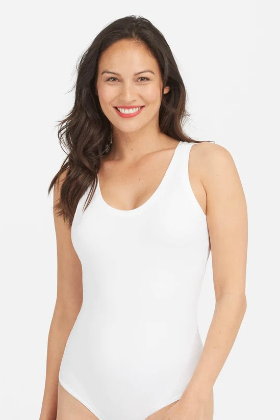 Spanx Suit Yourself Ribbed Crew Neck Short Sleeve Bodysuit at One