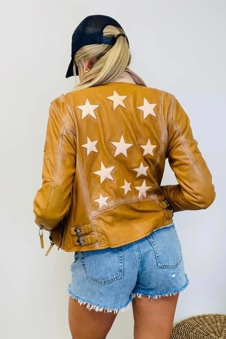 Mauritius Christy Star Detail Leather Jacket  Honey Comb