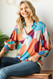 First Love Abstract Print 3/4 Sleeve Satin Blouse Coral 