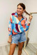 Jennifer First Love Abstract Print 3/4 Sleeve Satin Blouse Coral 