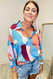 Jennifer First Love Abstract Print 3/4 Sleeve Satin Blouse Coral 