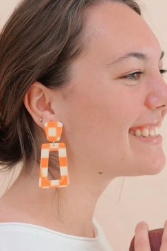 Linny Co Kennedy Earrings Orange Checkered