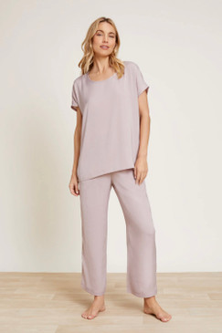 Barefoot Dreams Washed Satin Tee & Cropped Pant Set Feather