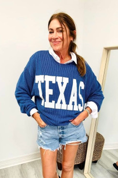 Jennifer Bucketlist Texas Comfy Graphic Sweatshirt Royal 