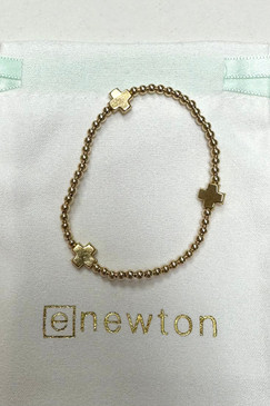 ENewton Signature Cross Gold Pattern 3mm Bead Bracelet Gold BSCGP3GLD