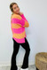 Annie Wishlist Multi Striped Henley Sweater Pink Citrus 