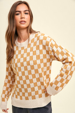 Wishlist Lightweight Checkered Pullover Cream Camel 