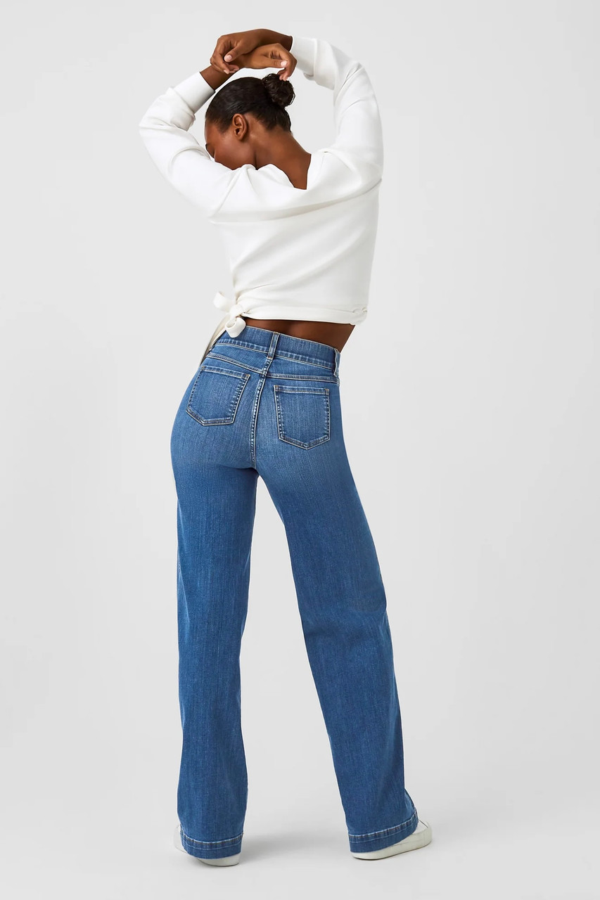 Spanx PETITE Seamed Front Wide Leg Jeans Vintage Indigo