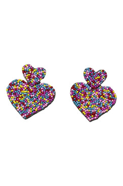 Multi Color Beaded Double Heart Earrings
