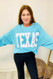Jennifer Bucketlist Texas Comfy Graphic Sweatshirt Ocean Blue
