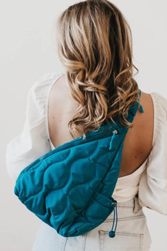 Pretty Simple Striding Through Philly Puffer Sling Bag & Backpack Teal