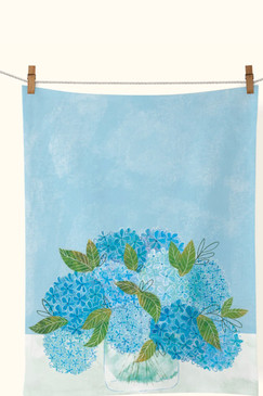WerkShoppe Blue Hydrangeas Cotton Tea Towel