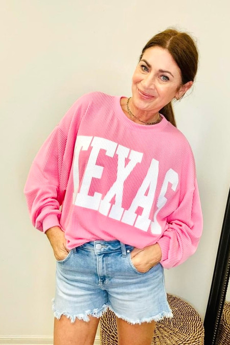 Jennifer Bucketlist Texas Comfy Graphic Sweatshirt Baby Pink 