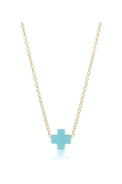 E Newton 16" Necklace Gold Bright Pink Signature Cross  Turquoise N16GSCT
